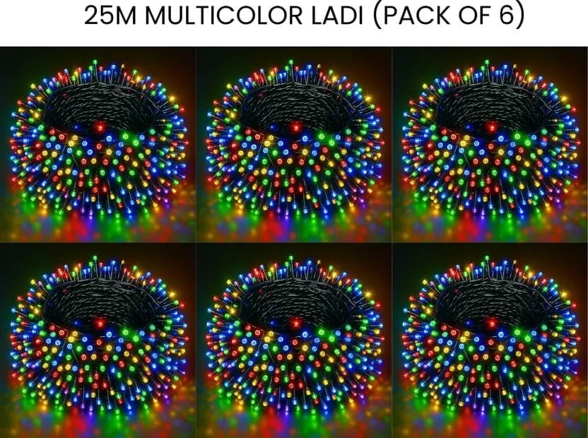 SPARKWORLD 70 LEDs 25 m Multicolor Steady Bulb Rice Lights (Pack of 6)