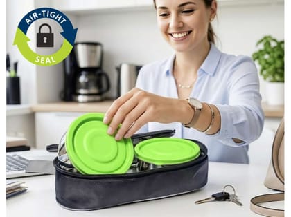 BALTRA Lunch Box with Insulated Bag, 2 Stainless Steel Containers 220 ml Each, Easy to Carry, Airtight Food Storage, Leak-Proof Tiffin (Spicy BSC-231) BALTRA Lunch Box with Insulated Bag, 2 Stainless Steel Containers 220 ml Each, Easy to Carry, Airtight Food Storage, Leak-Proof Tiffin (Spicy BSC-231)