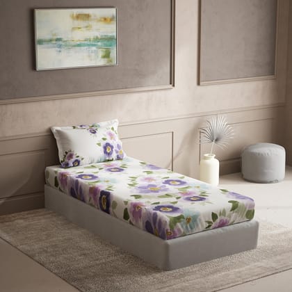 DDECOR - Cherish Collection 100% Cotton Floral Pattern 150TC Single Bedsheet|152 CM X 224 CM| - Purple