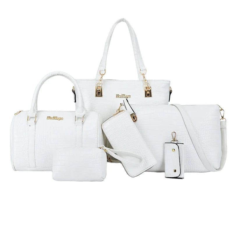 Designer Pu Leather Ladies Tote Hand Bag Shoulder Bag Handbag Purse 6Pcs Set For Women