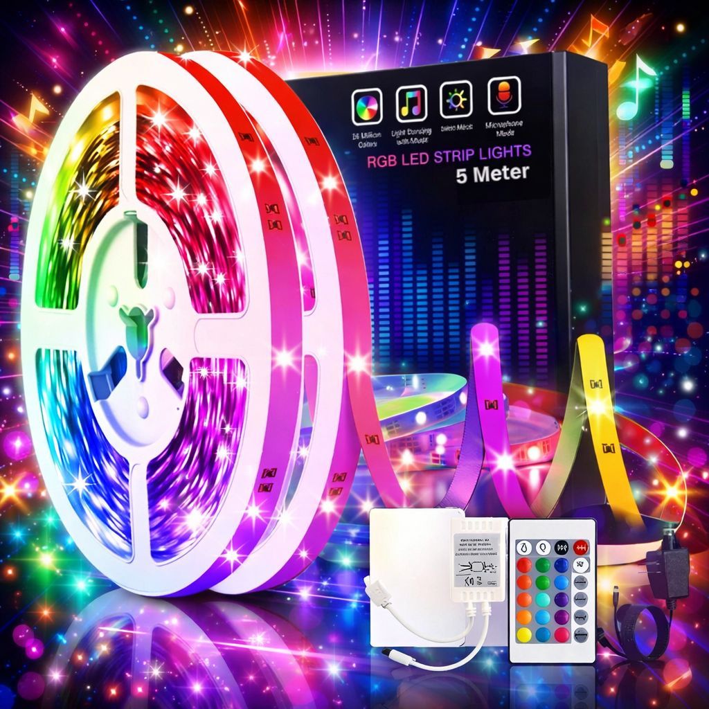SPARKWORLD RGB 120 LED Strip Light (5 Meter) with Remote & Adapter | Multi-Color 5050 SMD | Music Sync | Decorative Strip for Home, TV, Ceiling & Party | Colour: RCB With Remote