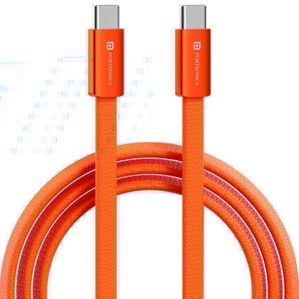 Portronics Flatro 60W Type-C to Type-C Cable 1Meter, Flat Design, Data Sync, Wide Compatibility - Orange