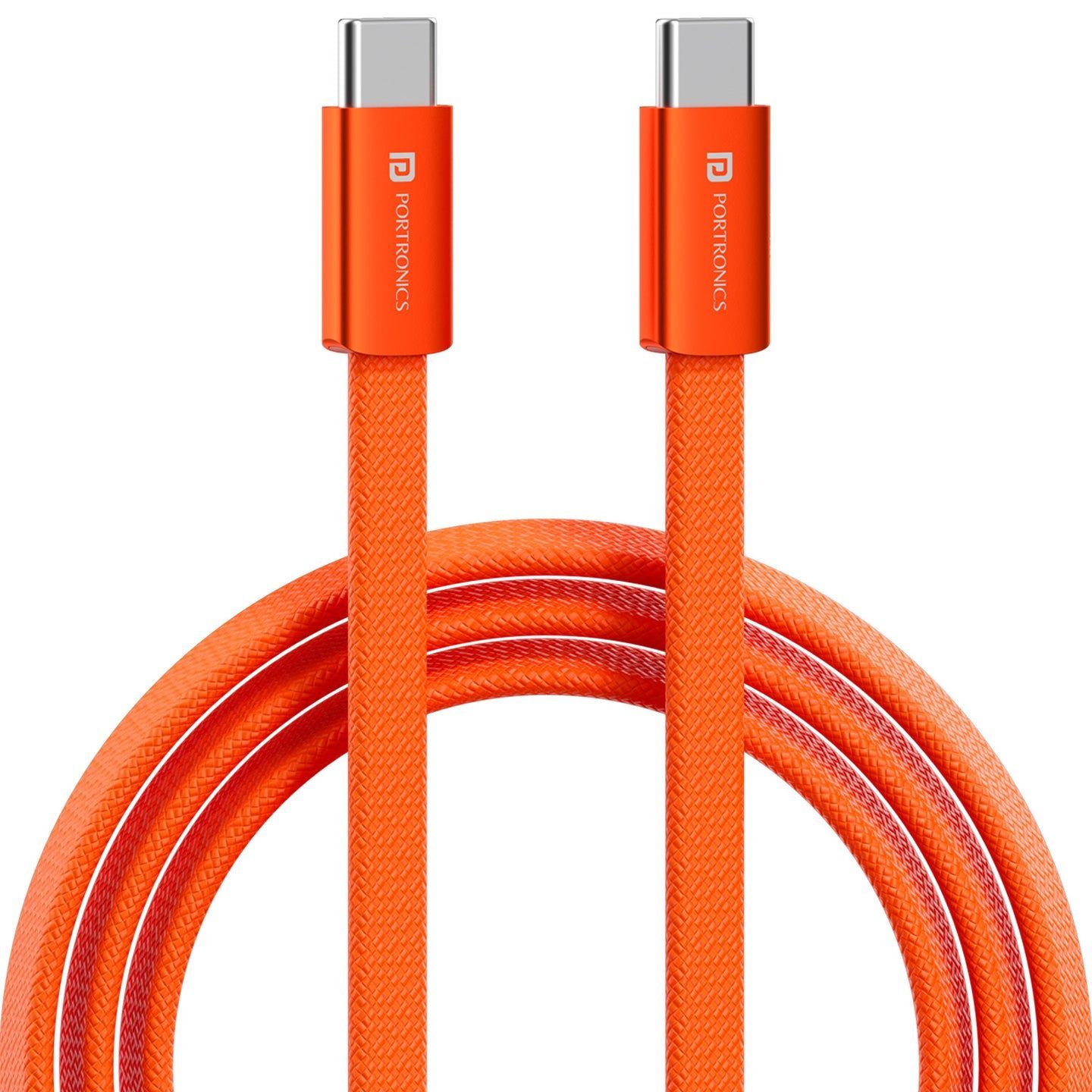 Portronics Flatro 60W Type-C to Type-C Cable 1Meter, Flat Design, Data Sync, Wide Compatibility - Orange
