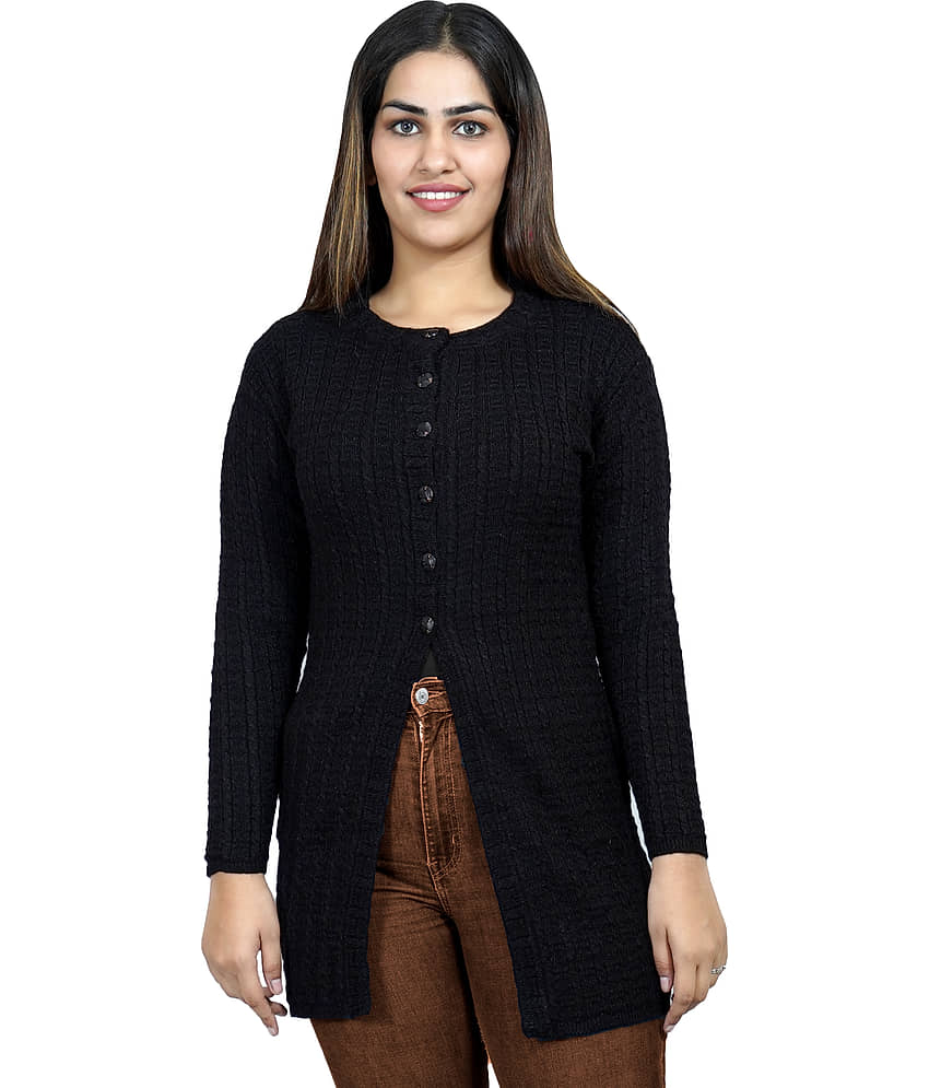 Ogarti Woollen Black Buttoned Cardigans - Single