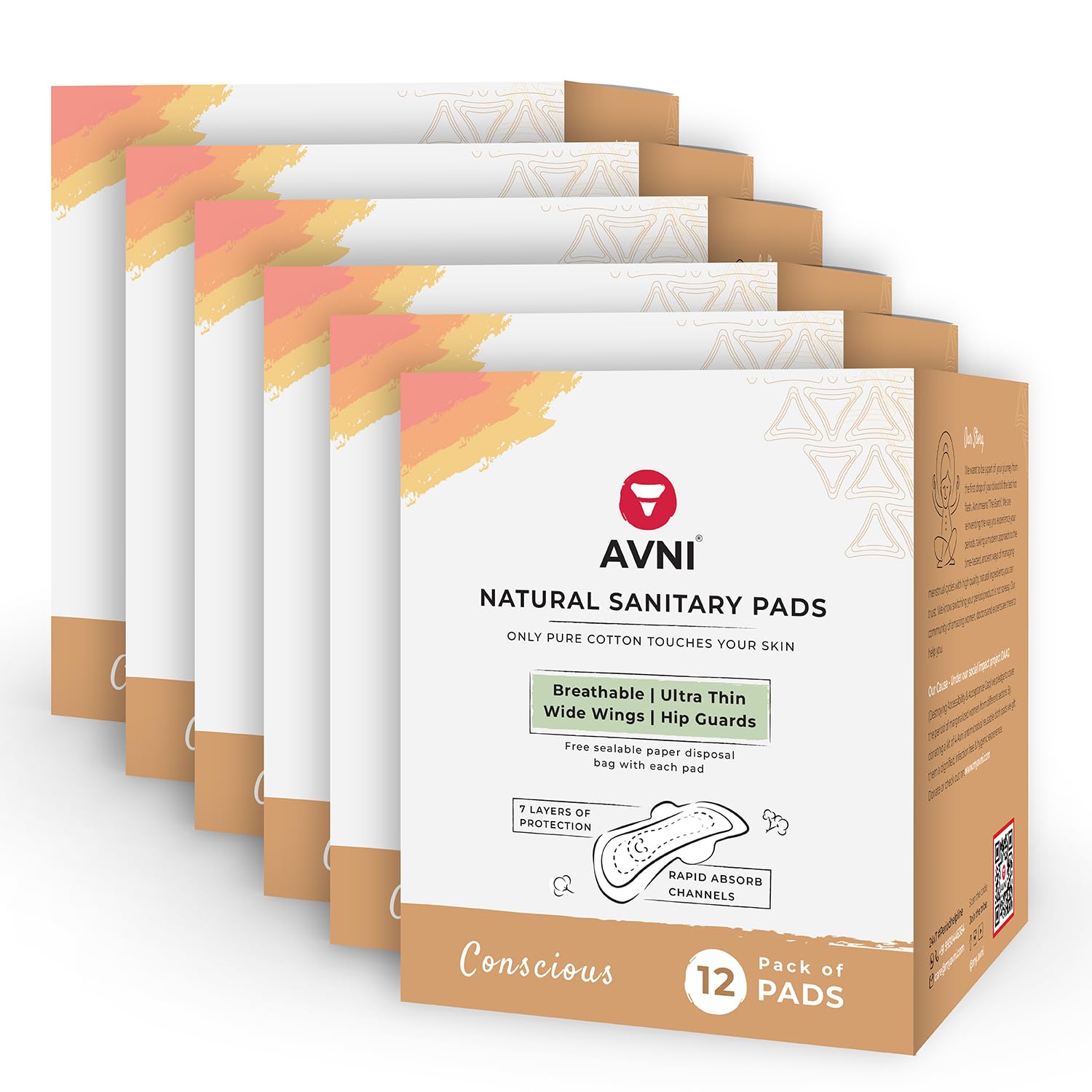 Avni Natural Ultra - Thin Rash Free Cotton Sanitary Pads | Stock Up Bundle- 12 x 6 (72 pads) | Suitable For Normal-Sensitive Skin for Women |