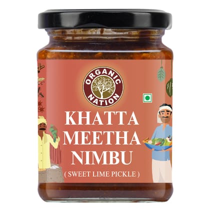 Organic Nation Sweet Lemon Pickle - Khatta Meetha Nimbu | Homestyle Taste | Traditional Indian Style | No Preservatives | Metha Nimbu Achar | 300g