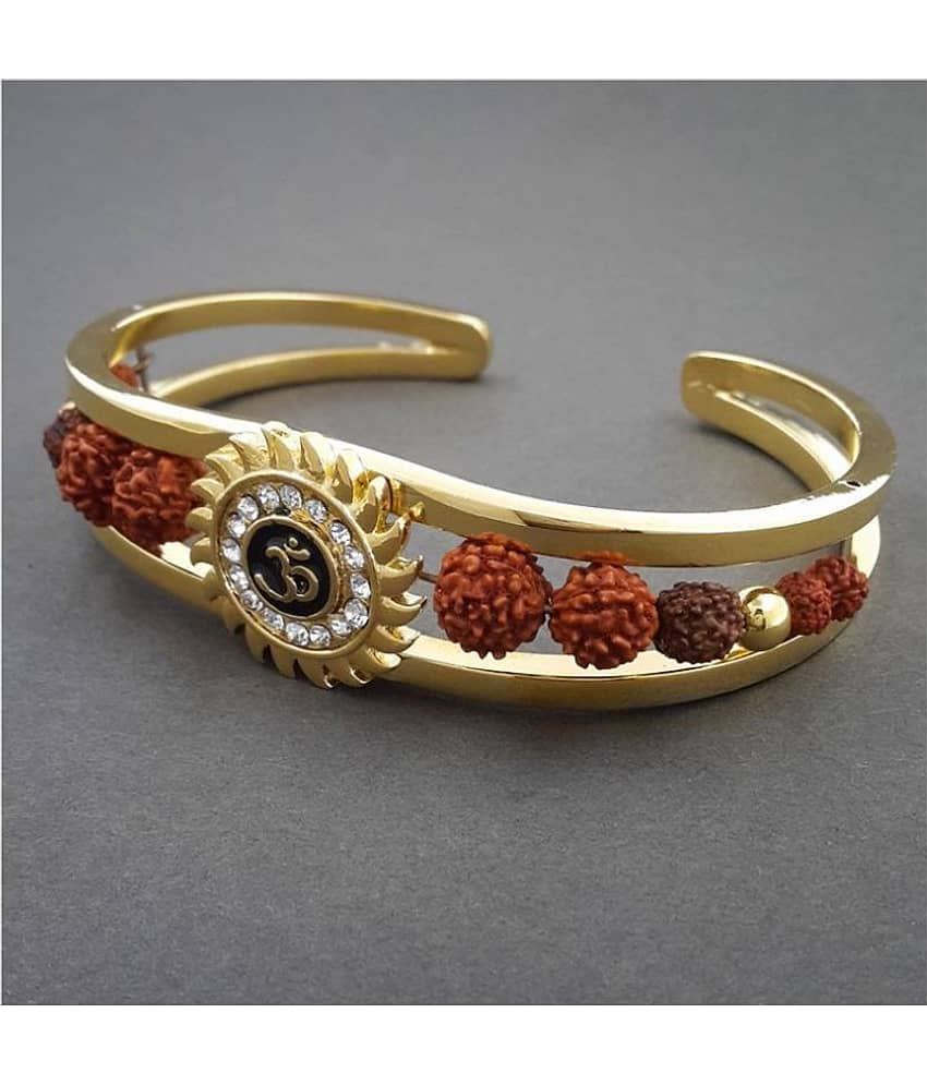 Loard Shiva Faith & Trust Brass Gold Plated Brass Om Mens Kada (adjustable Size)