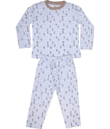 KABOOS Pack of 1 Boys 100% Cotton Nightsuit Set ( White )