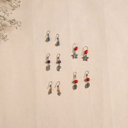 Multicolor Handmade German Silver Bead Earrings Set (5)