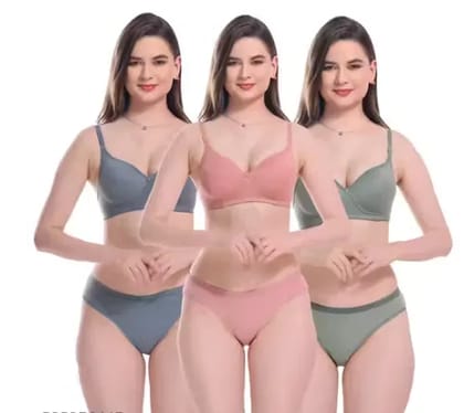 TheLingerieDoctor - Bra & Panty Set - Solid Multicolor Lingerie Set - (Pack Of 3)