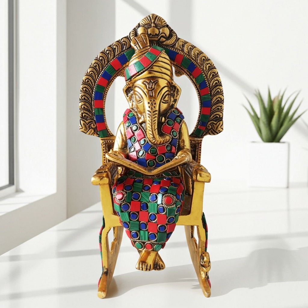 Aluminium Showpiece Chair Ganesh Statue (ASMAS401 G)