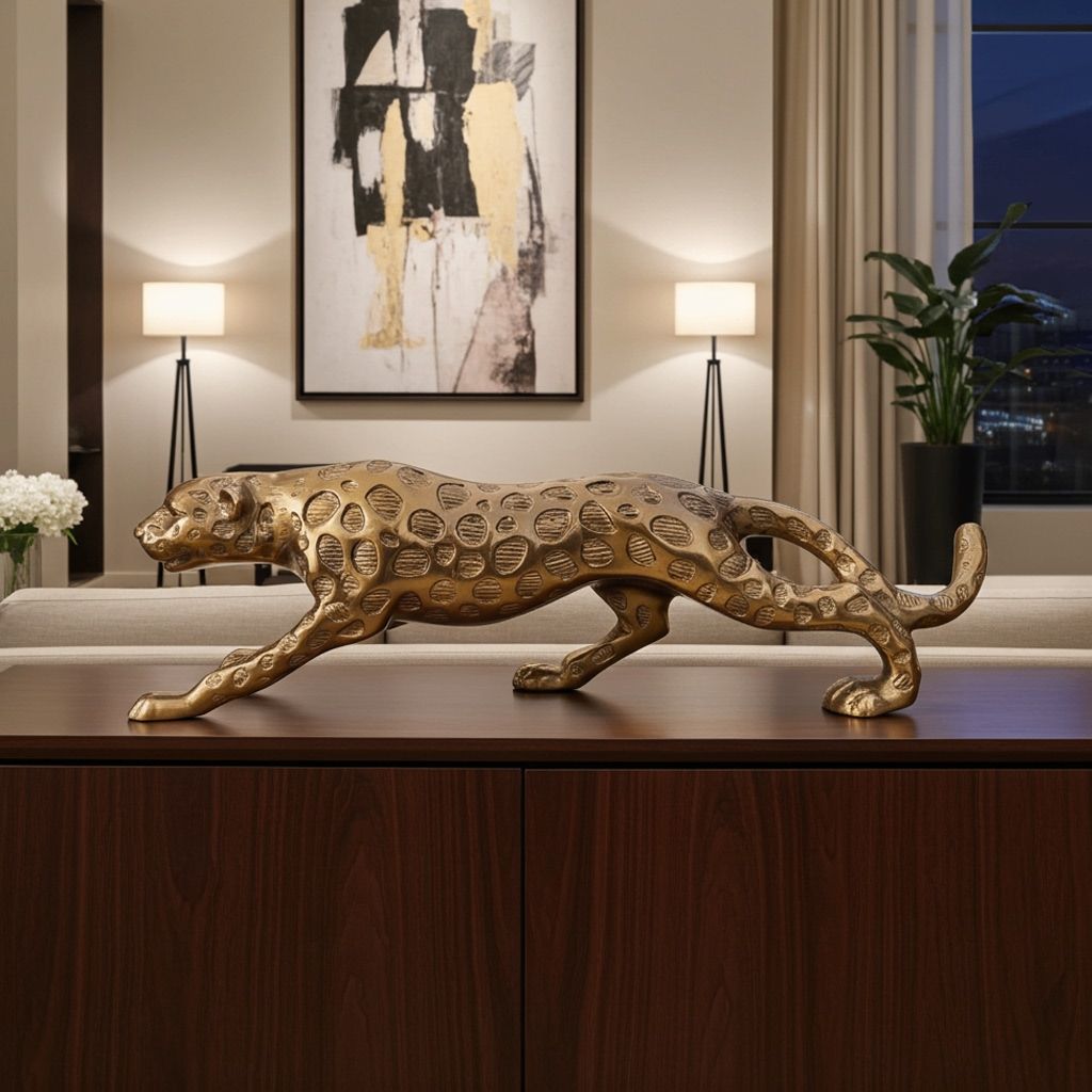 Aluminium Home Decorative Leopard Showpiece Statue (ANMAS256 B)
