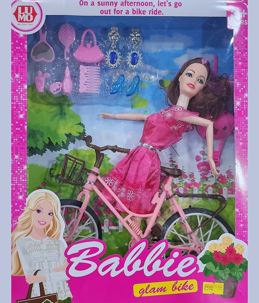 Fratelli Alia Doll with 3D Eyes & Made to Move Hands,Town Girl with Cycle and Baby Sister with her accessories
