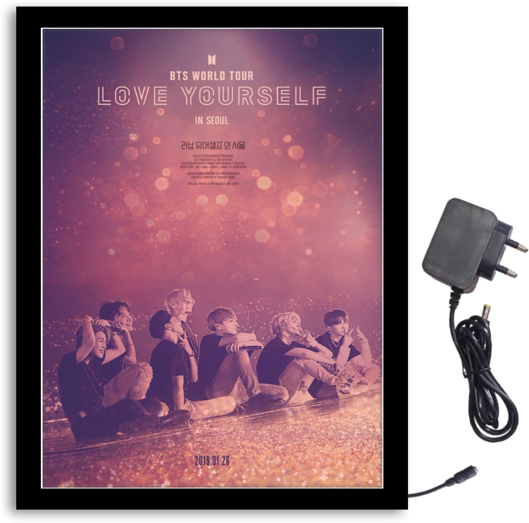 NOKKES Bts Love Yourself With Team Light Photo Frame 8X10 inch Led Light photo Frame With Light Adaptor Led Light Photo Frame Black Color Photo Frame_AQW154