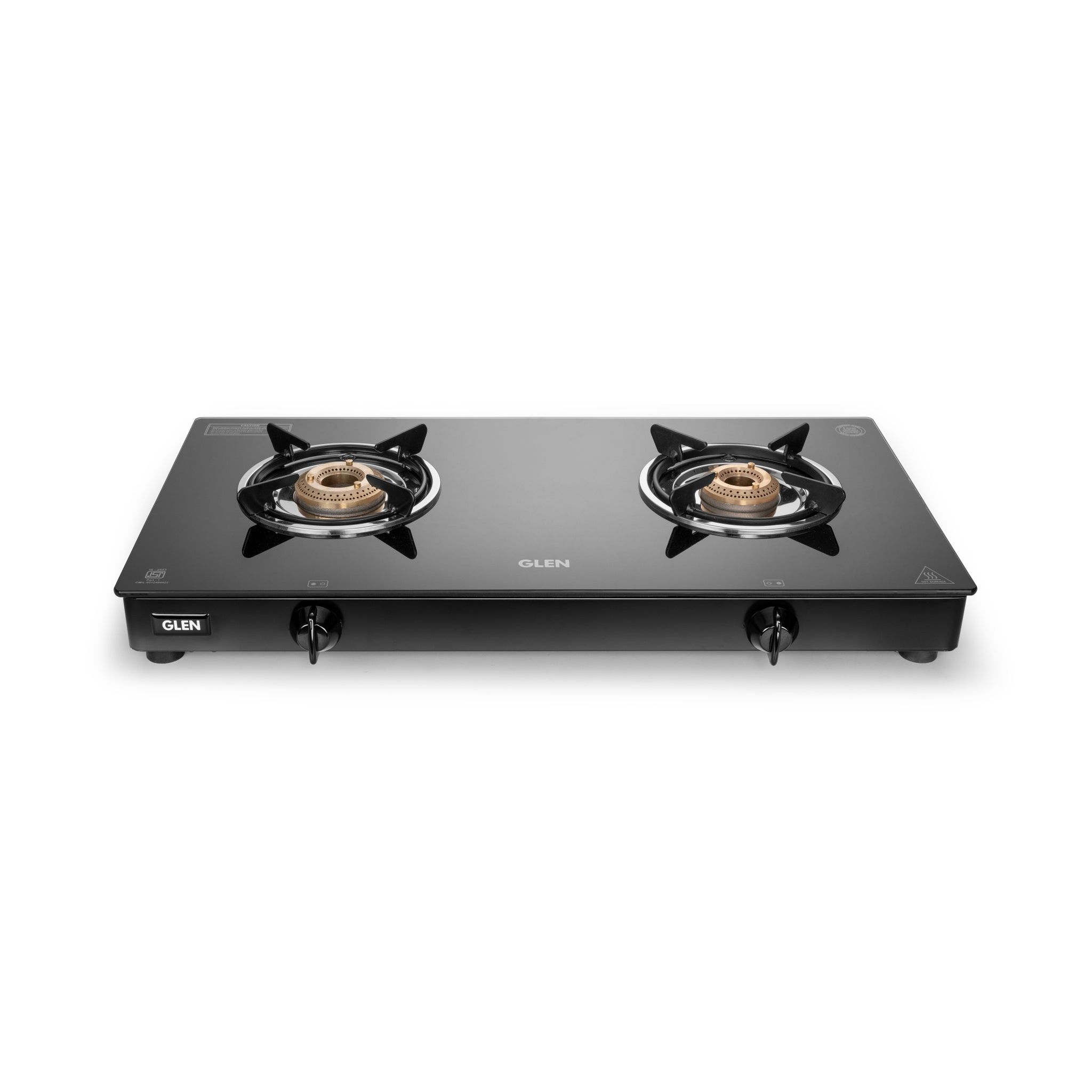 2 Burner Glass Gas Stove Jumbo with Brass Burner Black (CT1020GTJMBB)