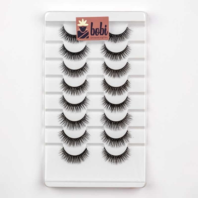 BOBI Reusable Waterproof 10mm Synthetic Hair Natural vivid and shiny Long 3D Volume Eyelashes - 8 Pair-A2