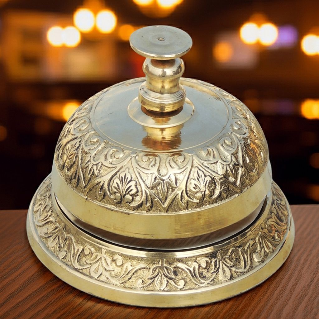 Brass Office Table Bell Embose, Height : 3 Inch (ZMAS160 B)