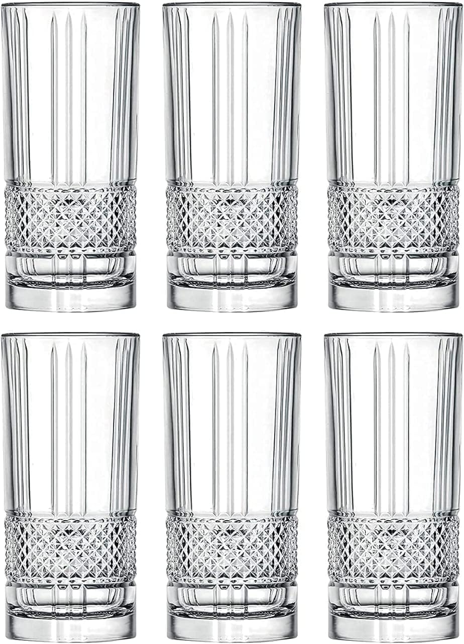 Premium Crystal Juice and Water Glasses | 280 ML | Long Elegant Drinking Tumbler | Stylish Round Highball Glass for Cocktails, Mocktail (Perfect for Guest) Pack of 6