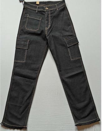 Womens Cotton Blended Solid Cargo Straight Fit Size 34 (Black)