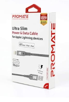 Promate Lightning Cable, Apple Mfi Certified Nylon Braided Lightning 1.2M Cord With 2.4A Nervelink-I Grey