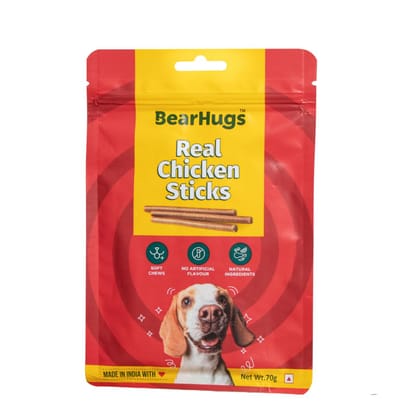 BearHugs Soft & Chewy Sticks with Real Chicken | Flavour for Dog and Puppies | All Life Stages (Pack of 6, Real Chicken)