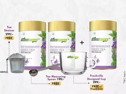 Freshville Refreshment Green Tea Peppermint Lemon Lemongrass Lavender 45 Day Pack 150g Tin
