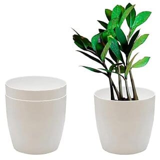 De Gardenia Flower Pots - 4.4 Inch Plastic Flower Pots | Modern Decorative Indoor Outdoor Planters/Pots - Plant Not Included - Pack of (3 White)