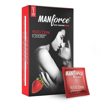 Manforce Xotic Strawberry Flavoured Condoms for Men | 10 pcs | Extra Dotted & Lubricated Latex Condoms | For Enhanced Pleasure of Both| Indias No. 1* Condom Brand for Safe Sex