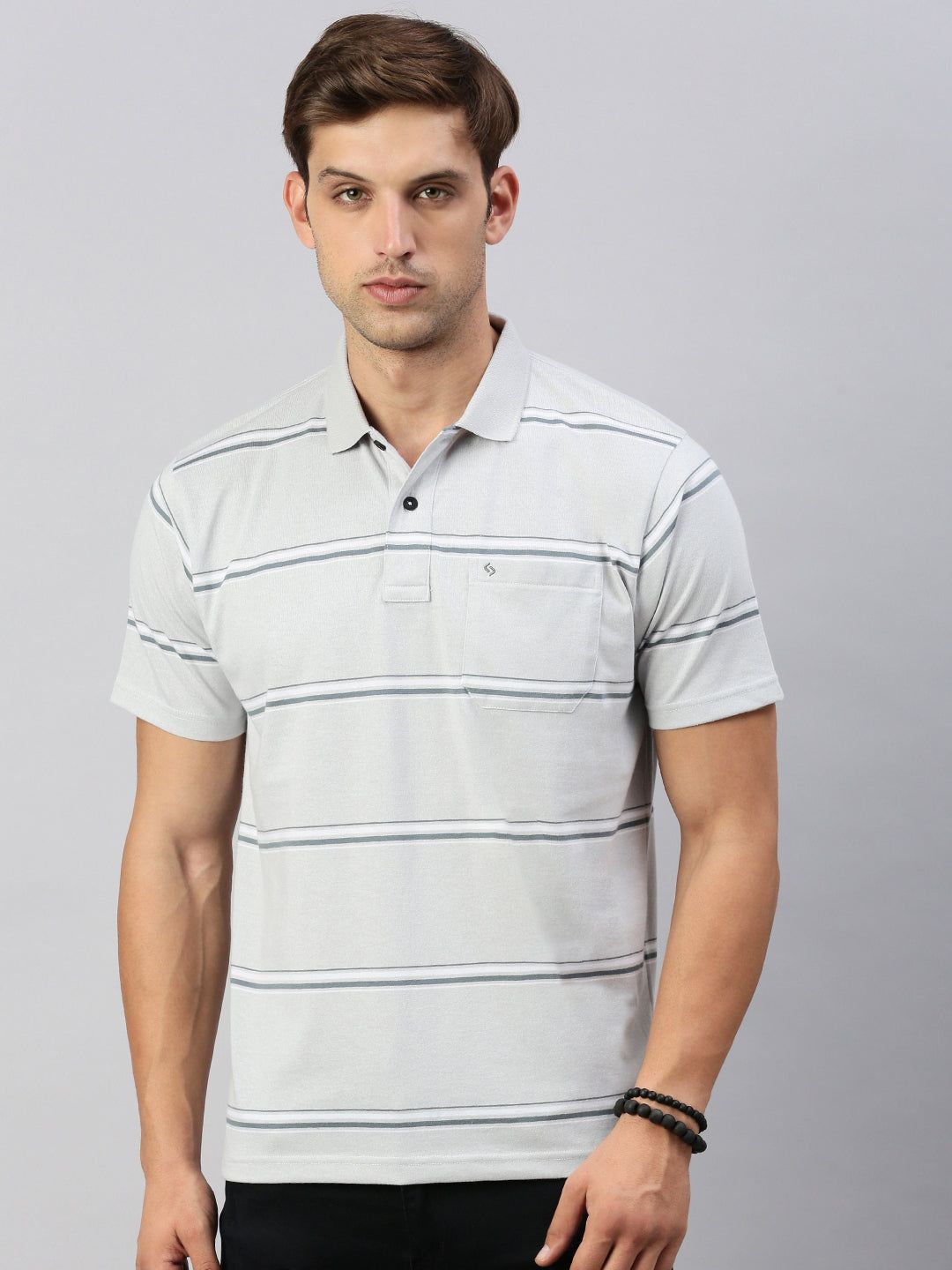 Classic Polo Men's Half Sleeve Grey Polo Neck Cotton Authentic Fit T Shirt | AVON - 586 A AF P