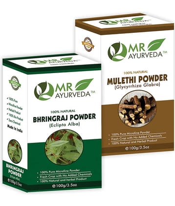 MR Ayurveda 100% Herbal Bhringraj  Powder and Mulethi Powder Hair Scalp Treatment 200 g Pack of 2