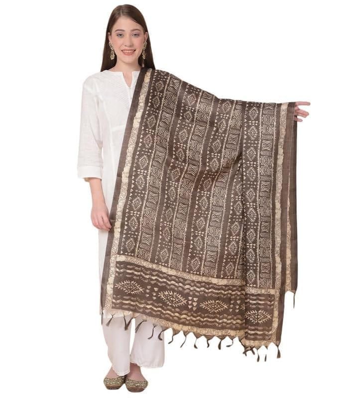 Women's Art Silk Printed Dupatta (Brown)-PID47034