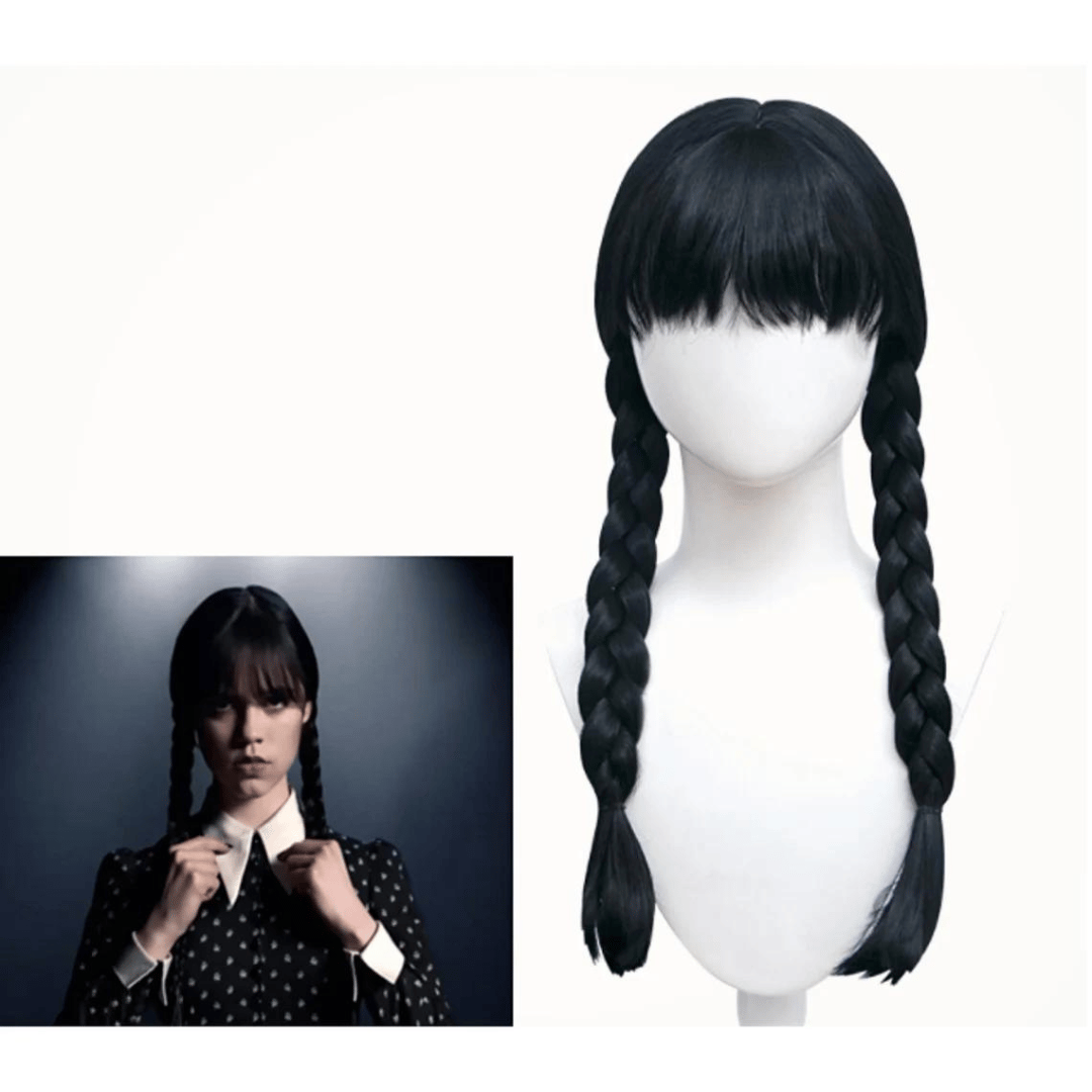 Wednesday Adams Black Wig w/ Fringes - 1PC