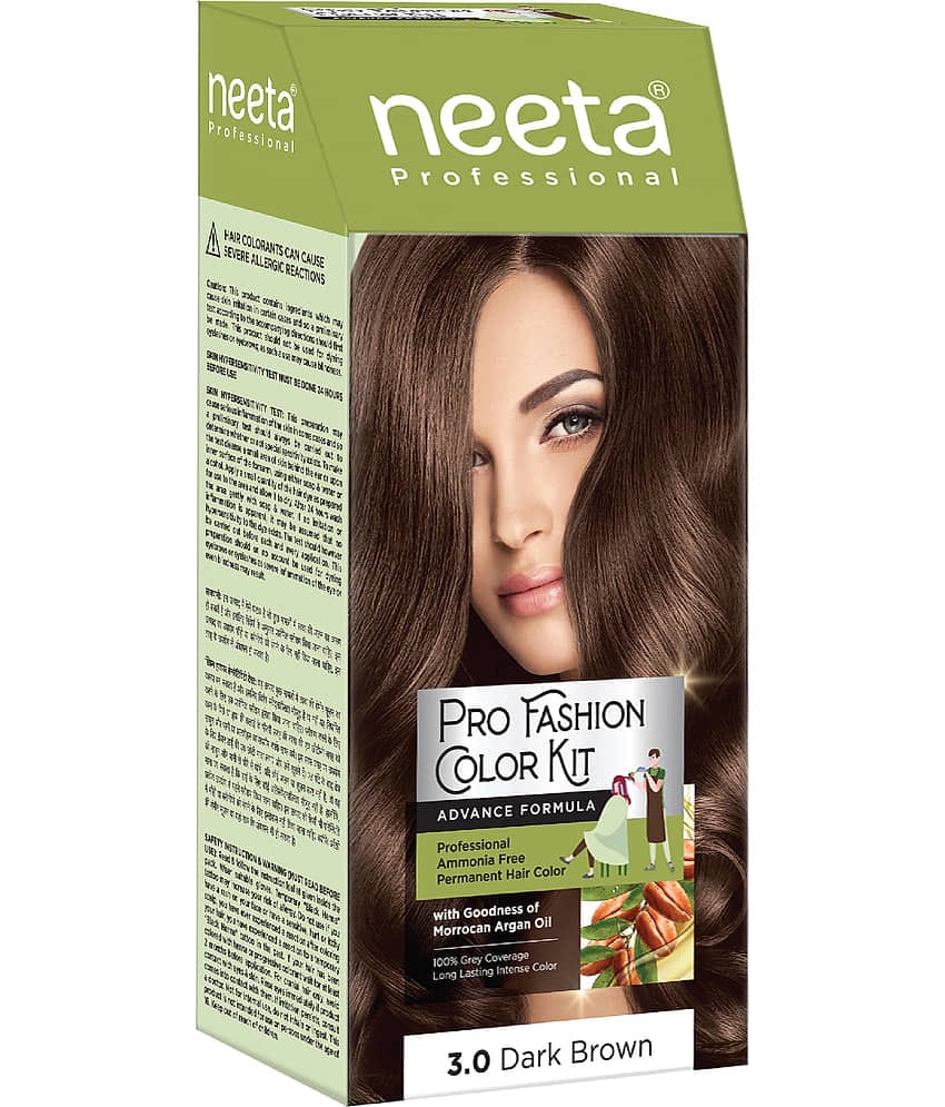 Neeta Professional Pro Fashion Color Kit 3.0 Dark Brown 100g, Permanent Hair Color, Creme Hair Colour for Women & Men