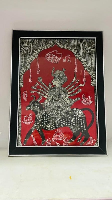 Kajal Creation Handmade Mata ni Pachedi Painting (Framed) | Traditional Goddess Art for Home & Pooja Room