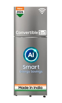 Samsung 330 L, 2 Star, Convertible 5-in-1, Digital Inverter, Frost Free Double Door, WiFi Bespoke AI Refrigerator (RT34HG5A42SLHL, Silver, Ez Clean Steel, 2026 Model) Samsung 330 L, 2 Star, Convertible 5-in-1, Digital Inverter, Frost Free Double Door, Wi