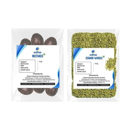 EDHWI Nutmeg 40g & Cumin 100g Combo | Premium Spices for Cooking, Baking & Flavoring