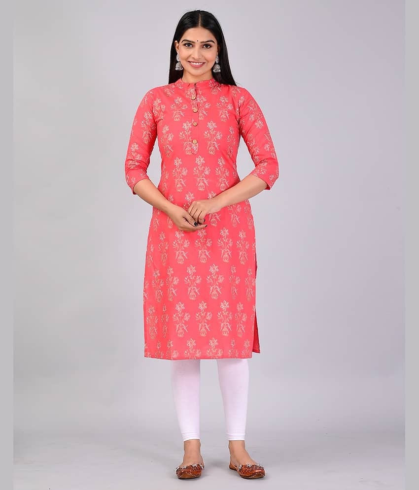 MAUKA Women Rayon Printed Straight Kurti ( Pink )