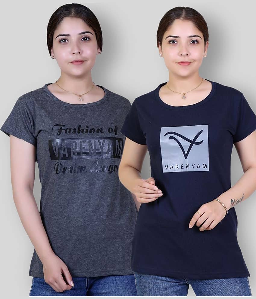 Varenyam Women Cotton Printed Regular Fit Round Neck T-Shirt ( Grey )