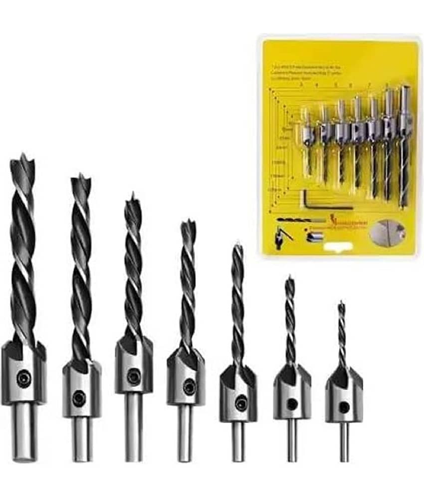 High Speed Steel Countersink Drill Bit Set Power Tools Accessories with Hex Key for Plastic, Woodworking (7 Pcs, 3-10mm)