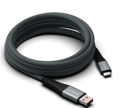 Lapster Rapidzz 3A Fast Charging 1.5m Braided Type C Cable for Smartphones, Tablets & other Type C devices, 480Mbps Data Sync, Quick Charge 3.0 (zebra)