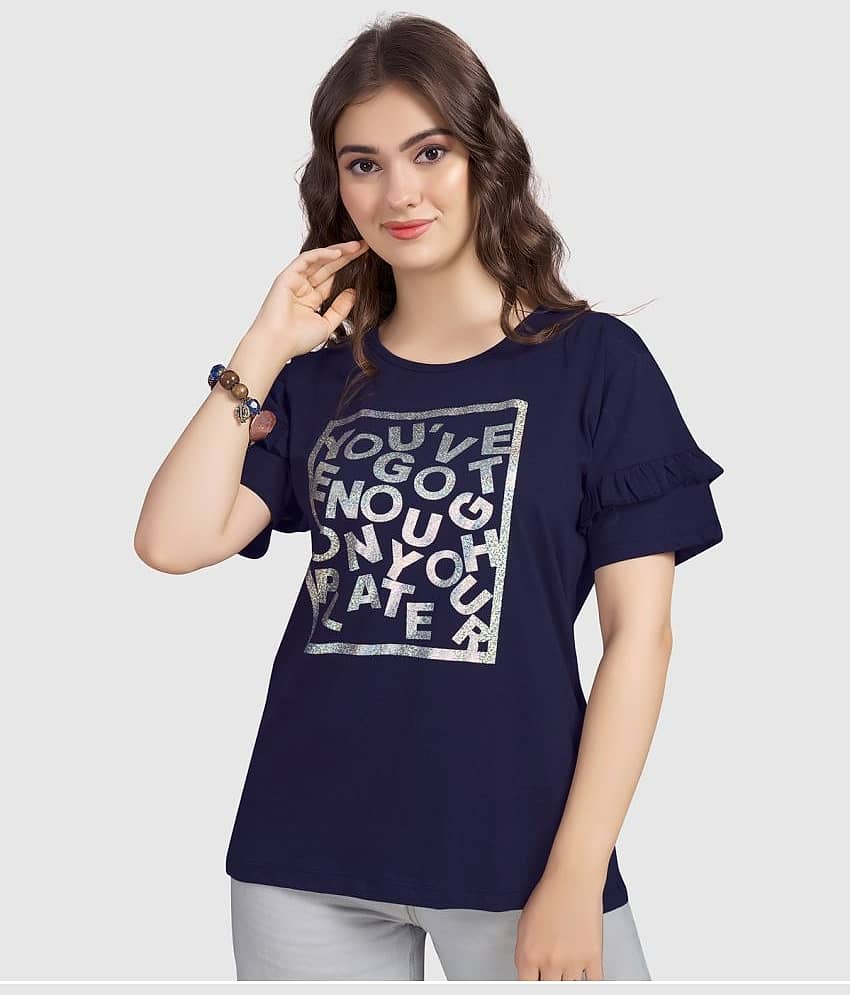 Monisha Plus Women Cotton Printed Regular Fit Round Neck T-Shirt ( Navy )