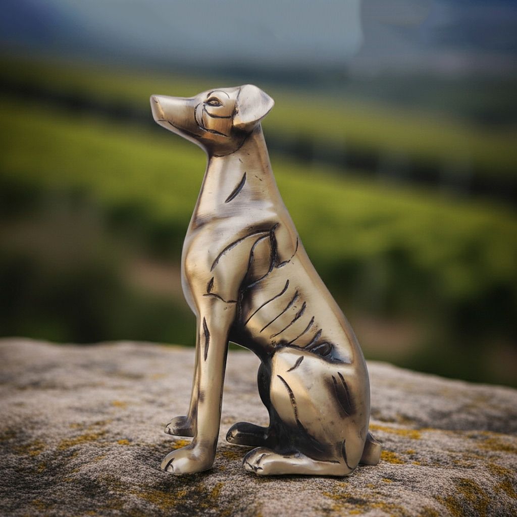 Brass Sitting Dog Statue | Decorative Pet Showpiece, Height : 8.8 Inch (ANMAS223 C)