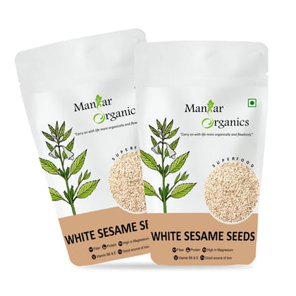 ManHar Organics Natural White Sesame Seeds 2kg | White Til | (Pack of 2, 1kg each)