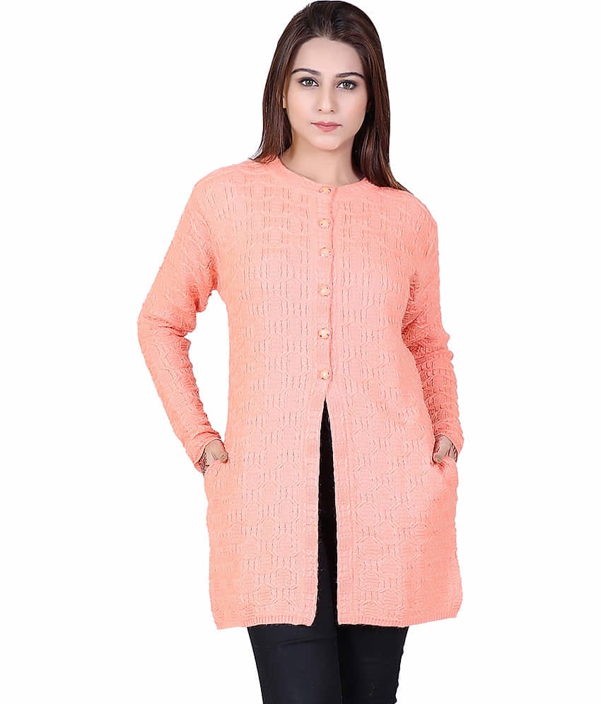 Varenyam Acrylic Peach Buttoned Cardigans - Single
