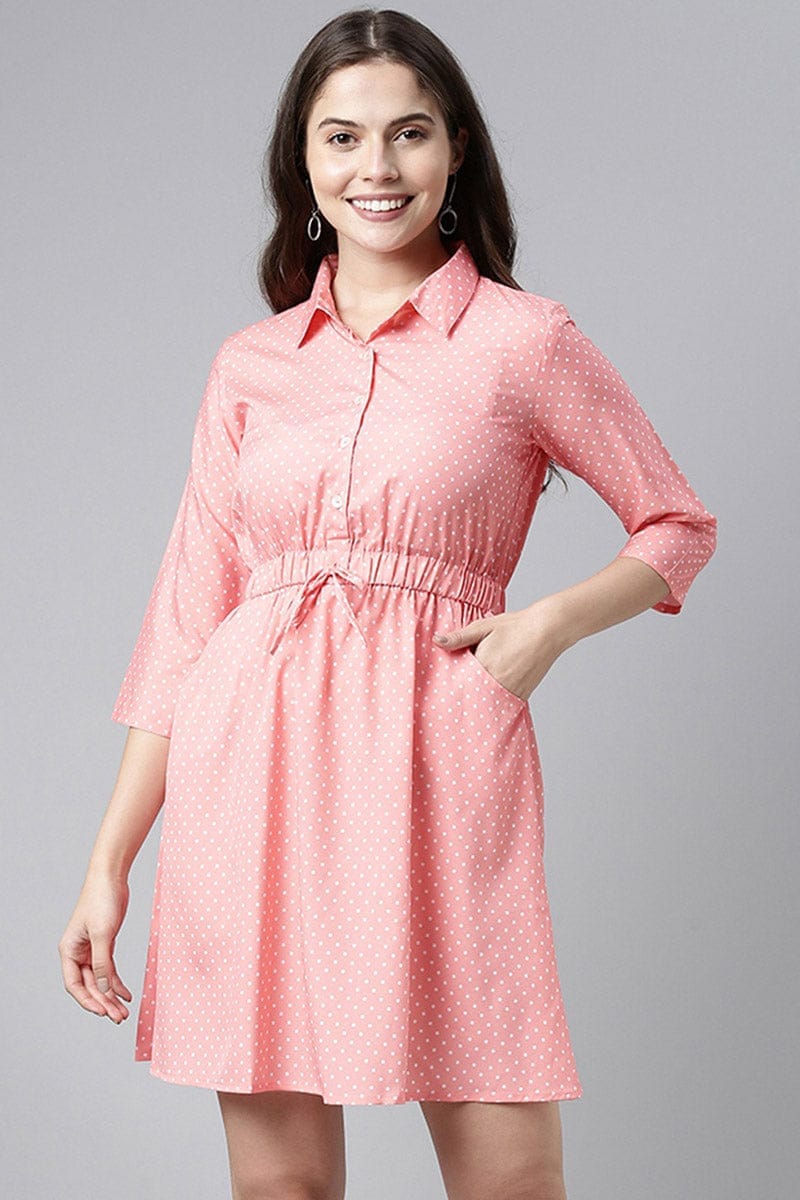 Pink Crepe Polka Dot Mini Dress VD1070