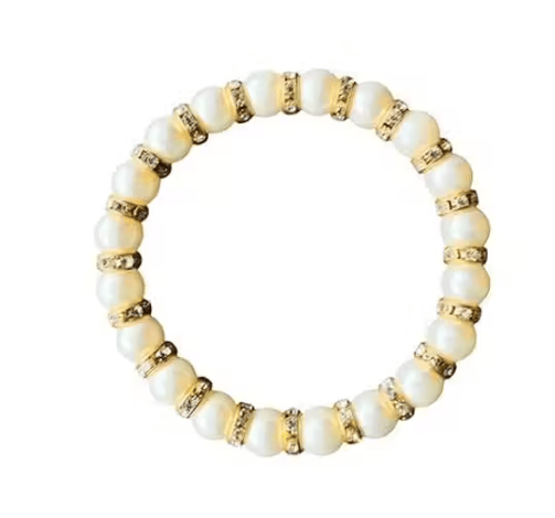 Off-White Faux Pearl with Golden Tone Artificial Stone Bracelet Set for Women Elegant Pearl Bead Bracelets, Stylish and Versatile Fashion Accessory