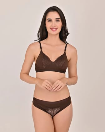 SLINGKINI Pack of 1 Cotton Blend Bra & Panty Set For Women ( Brown )