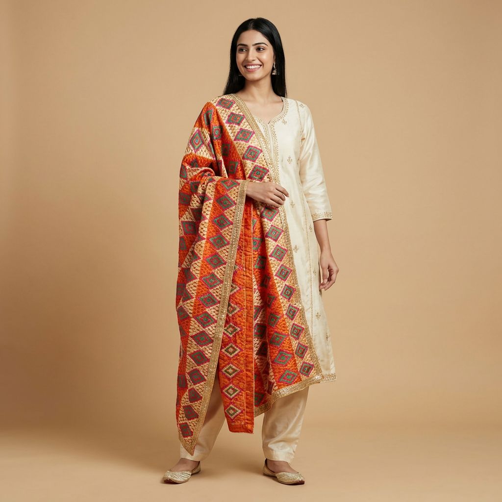 Hand-Embroidered Punjabi Phulkari Dupatta | Multicolour