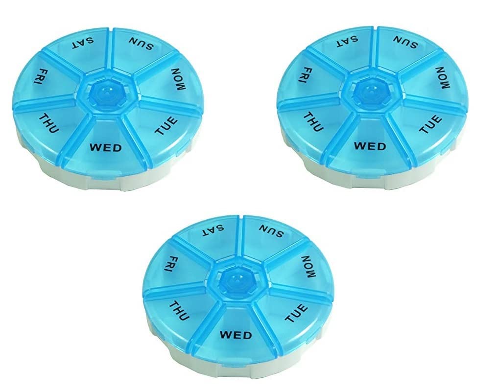 Aktive Life Round Portable Pill Medicine Organiser Reminder Storage Box for 7 Days - Pack of 3