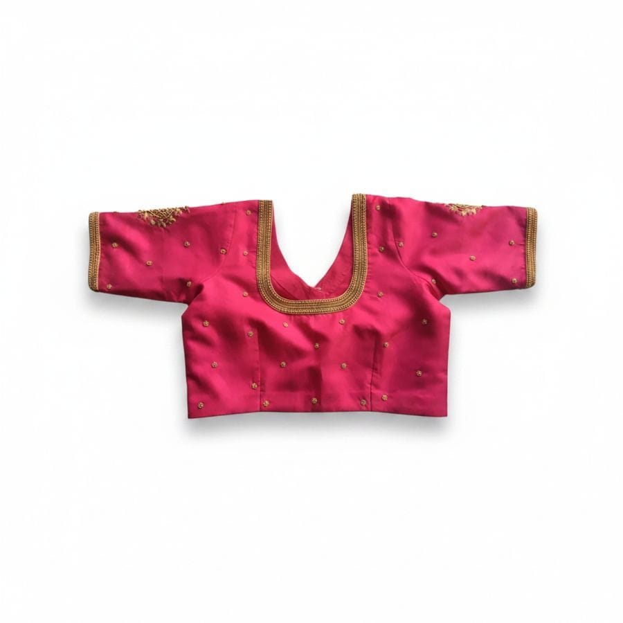 Pink Embroidered Ethnic Silk Blend Blouse